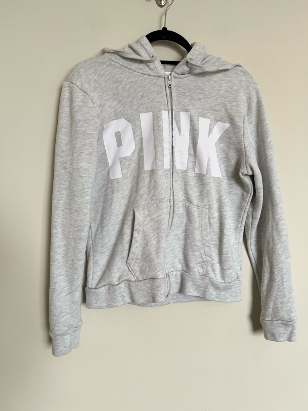 PINK Victoria’s Secret Gray Full Zip Hoodie M Cozy Logo Sweatshirt - Picture 3 of 7